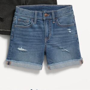High-Waisted Ripped Rolled-Cuff Midi Jean Shorts Girls NWT Sz 8